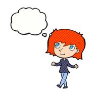 cartoon girl with no worries thought bubble N10