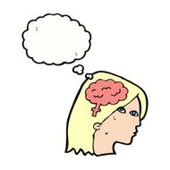 cartoon female head with brain symbol thought bubble N20