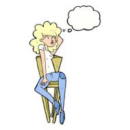 cartoon woman posing on chair with thought bubble N18