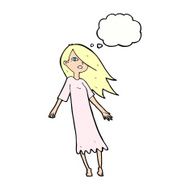cartoon ghost like girl with thought bubble N9