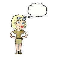 cartoon retro pilot woman with thought bubble N10