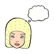 cartoon annoyed female face with thought bubble N10