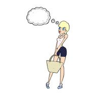 cartoon attractive woman shopping with thought bubble N10