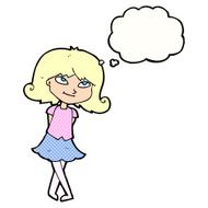 cartoon clever girl with thought bubble N9