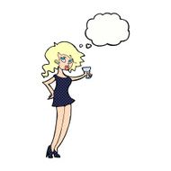 cartoon woman at party with thought bubble N19