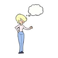 cartoon woman waving with thought bubble N331