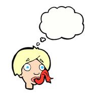 cartoon head sticking out tongue with thought bubble N10