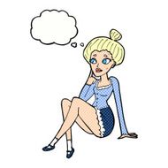 cartoon attractive woman sitting thinking with thought bubble N9
