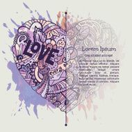 Valentine card template with doodle graphic colorful heart and paint