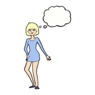cartoon woman in dress with thought bubble N39