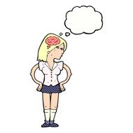 cartoon intelligent woman with thought bubble N18