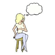 cartoon woman sitting on bar stool with thought bubble N19