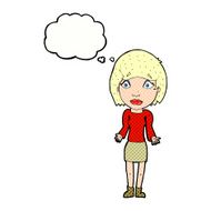 cartoon woman shrugging shoulders with thought bubble N481