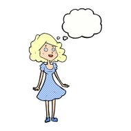 cartoon happy woman in dress with thought bubble N25