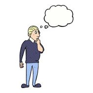 catoon curious man with thought bubble N2