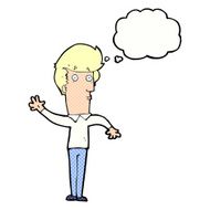 cartoon nervous man waving with thought bubble N19