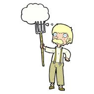 cartoon farmer with pitchfork thought bubble N8