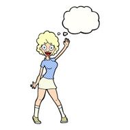 cartoon woman dancing with thought bubble N29