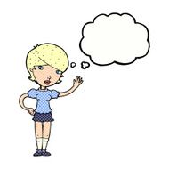 cartoon girl waving with thought bubble N28