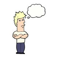 cartoon man sulking with thought bubble N10