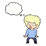 cartoon frightened boy with thought bubble N20