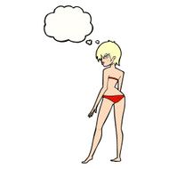 cartoon woman in bikini with thought bubble N54