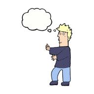 cartoon nervous man waving with thought bubble N20