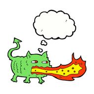 cartoon fire breathing imp with thought bubble N9
