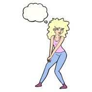 cartoon woman posing with thought bubble N26