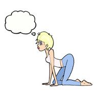 cartoon sexy woman on all fours with thought bubble N9