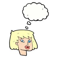 cartoon pretty female face with thought bubble N93