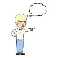 cartoon woman pointing finger of blame with thought bubble N10