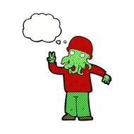 cartoon cool alien with thought bubble N10