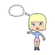 cartoon woman making gesture with thought bubble N10