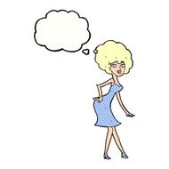 cartoon woman posing in dress with thought bubble N36