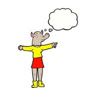 cartoon pointing werewolf woman with thought bubble N6