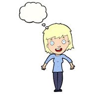 cartoon woman shrugging shoulders with thought bubble N482