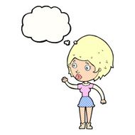 cartoon woman waving with thought bubble N335