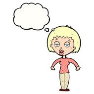 cartoon woman shrugging shoulders with thought bubble N483