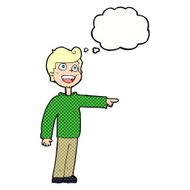 cartoon man pointing and laughing with thought bubble N30