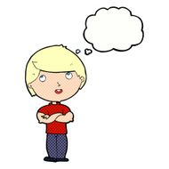 cartoon happy man with folded arm thought bubble N10