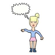 cartoon woman making dismissive gesture with thought bubble N20
