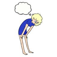 cartoon woman looking at her feet with thought bubble N10