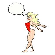 cartoon sexy woman in swimsuit with thought bubble N10