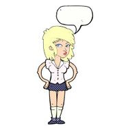 cartoon pretty woman with hands on hips thought bubble N20