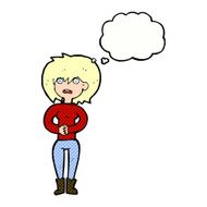 cartoon worried woman with thought bubble N78