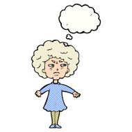 cartoon bitter old woman with thought bubble N19