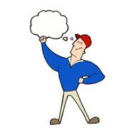 cartoon man striking heroic pose with thought bubble N10