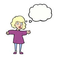 cartoon nervous woman with thought bubble N29