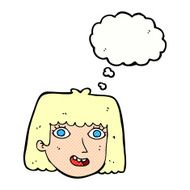 cartoon happy female face with thought bubble N183